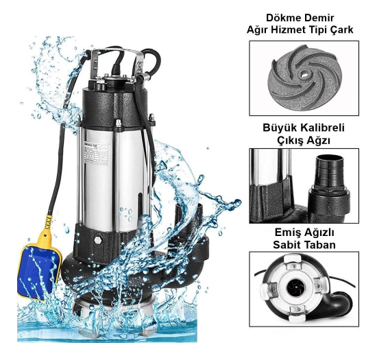 Duffmart V1100F-B Pis Su Foseptik Parçalayıcılı Açık Fanlı Dalgıç Pompa, 8681966117050