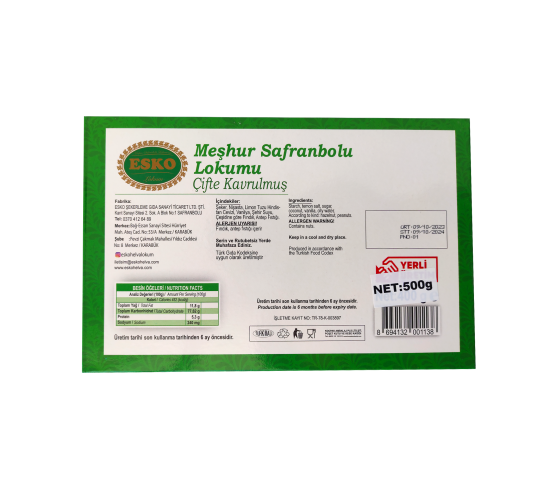 Esko Safranbolu Antep Fıstıklı Çifte Kavrulmuş Lokum 500 gr, 8694132001138