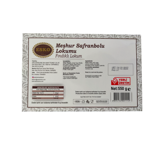 Esko Safranbolu Fındıklı Lokum 600 gr, 8694132001114