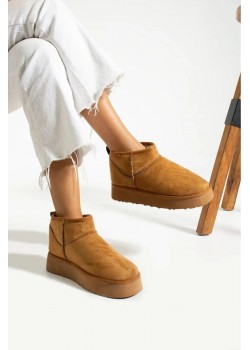 Kadın İçi Kürklü Yüksek Kalın Dolgu Kaymaz Tabanlı Bilekte Kısa Süet İçi Mini Uggy Bot / Beden : 39 / Cinsiyet : Kadın / Kız