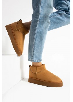 Kadın İçi Kürklü Yüksek Kalın Dolgu Kaymaz Tabanlı Bilekte Kısa Süet İçi Mini Uggy Bot / Beden : 39 / Cinsiyet : Kadın / Kız