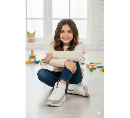 29177 Fermuarlı Bej Kız Çocuk Günlük Bot / Beden : 32 / Cinsiyet : Kadın / Kız, 8681123859649