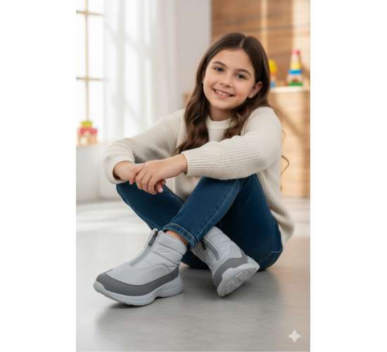 29177 Fermuarlı Gri - Koyu Gri Kız Çocuk Günlük Bot / Beden : 33 / Cinsiyet : Kadın / Kız, 8681123882418