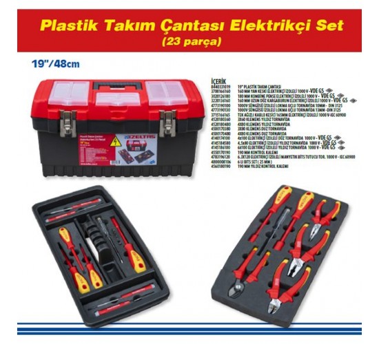 İzeltaş 8440001023 19" Plastik Takım Çantası Elektrikçi Set (23 Parça), 8691150948711