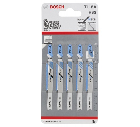 Bosch Ekonomik Seri Metal İçin T 118 A Dekupaj Testeresi Bıçağı - 5'Li Paket, 3165140007290