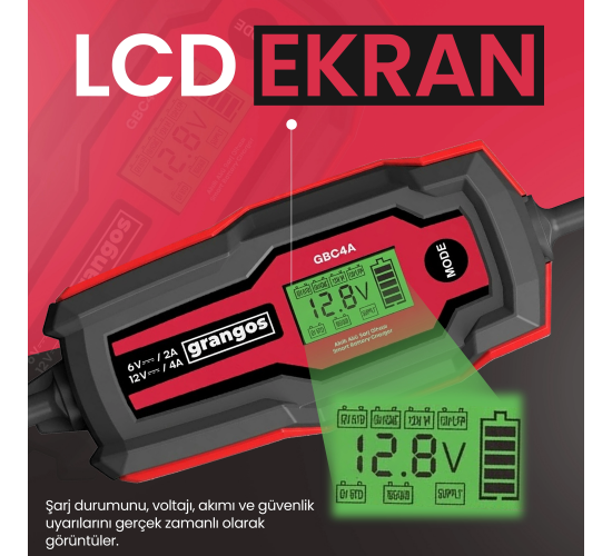 Grangos GBC4A 6V / 12V 70 AH Akıllı Dijital Akü Şarj ve Bakım Cihazı