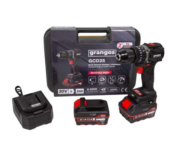 Grangos GCD25-F2 20V 5 Ah Çift Akülü Darbeli Matkap, 8683347921027