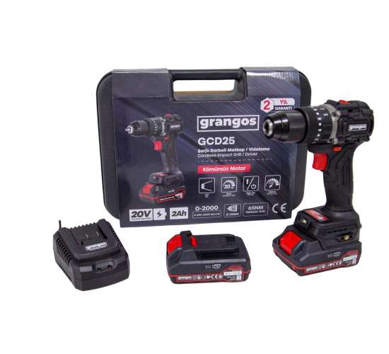 Grangos GCD25-T2 20V 2 Ah Çift Akülü Darbeli Matkap, 8683347921010