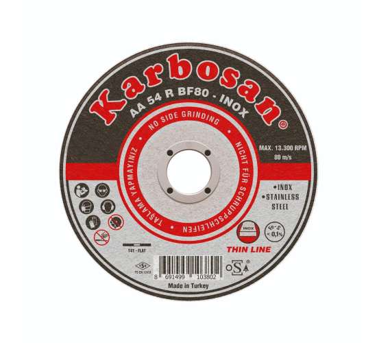 Karbosan 910380 Paslanmaz Çelik (Inox) Kesme Diski 115 x 1.0 x 22.23 mm - 25'li Paket, 8691499101907