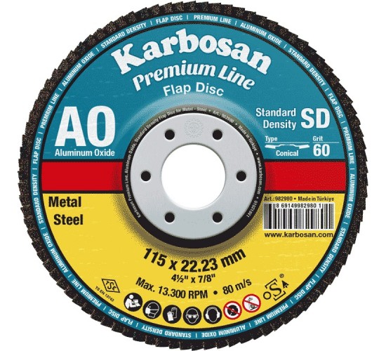 Karbosan 982980 Premium Line AO Standart Yoğunluk Flap Disk 115 mm 60 Kum - 10'lu Paket